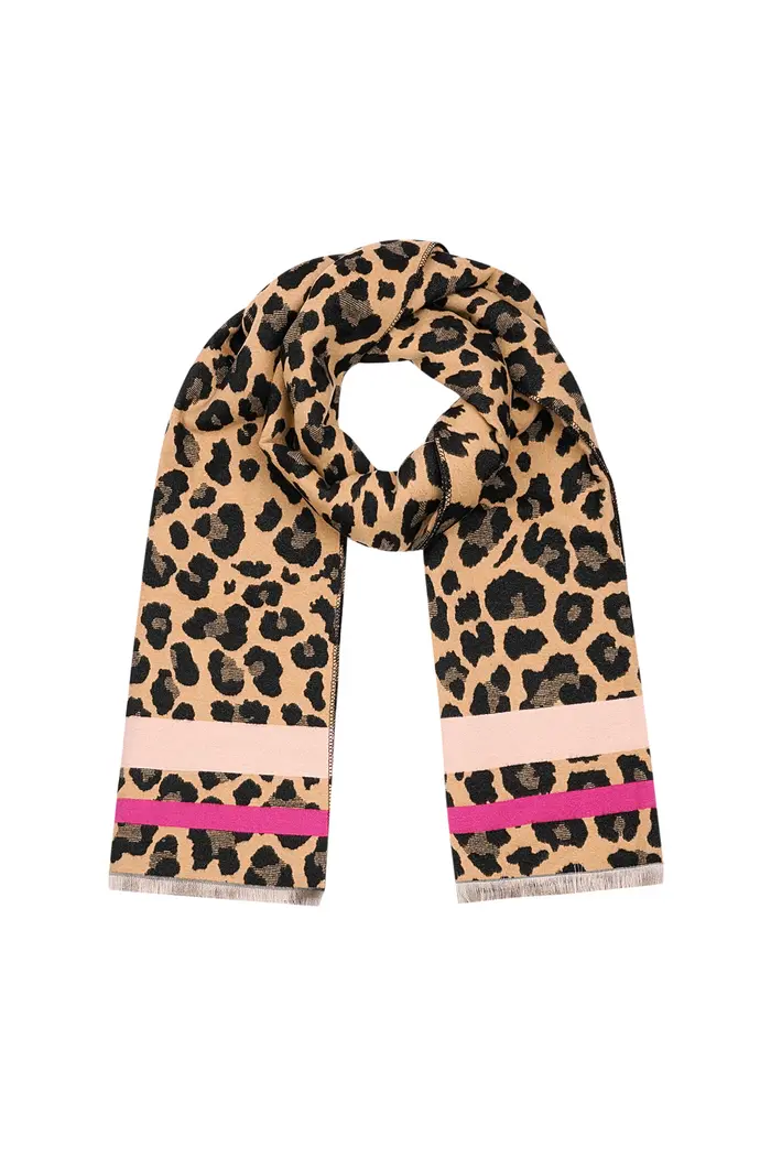 Panter sjaal met gekleurde strepen – beige & roze