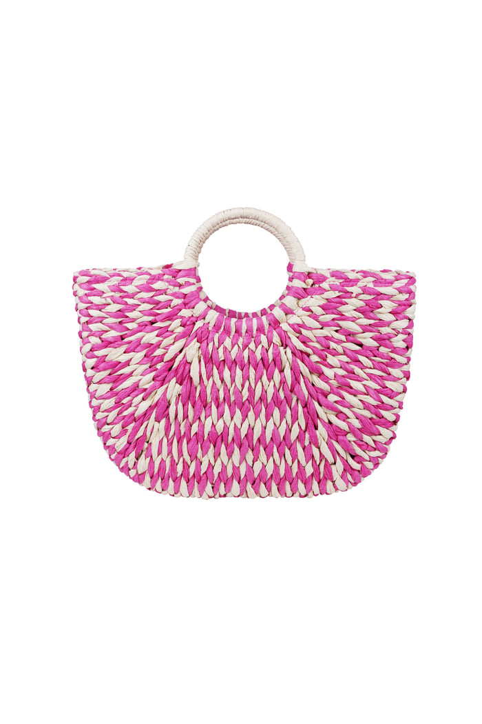 Gevlochten strandtas met rond handvat – Fuchsia